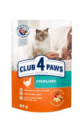 Влажный корм Клуб 4 Лапы Adult Cat Premium для взрослых стерилизованных кошек, с курицей, 80 г