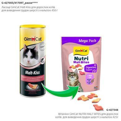 GimCat NUTRI MALT BITES Витамины для взрослых кошек для выведения комков шерсти с мальтом 425г