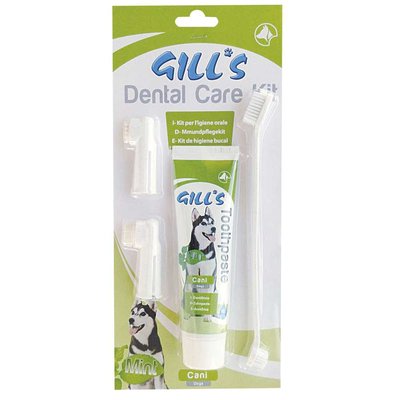 Зубная паста для собак GILL'S мятная + 3 щетки в наборе