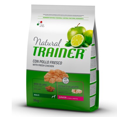Trainer Dog Natural Junior Maxi Трейнер сухий корм для цуценят великих порід, до 24 місяців, 3 кг.