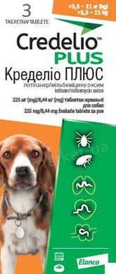 Credelio Plus (Кределио Плюс) таблетки от блох, клещей и гельминтов для собак 5,5-11 кг, упаковка (3 шт)