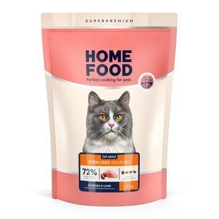 Home Food Повнораціонний сухий корм для вибагливих стерилізованих/кастрованих дорослих котів CHICKEN & LIVER 1,6 кг