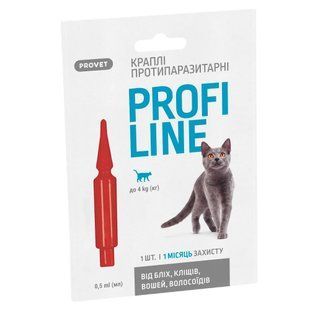 Краплі PROVET Profiline для котів до 4 кг інсектоакарицид 4 піпетки, піпетка