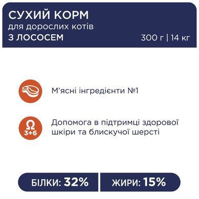Сухий корм Клуб 4 Лапи Adult Cat Premium для дорослих котів, з лососем, 300 г