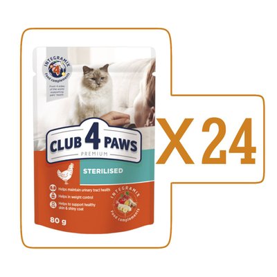 Влажный корм Клуб 4 Лапы Adult Cat Premium для взрослых стерилизованных кошек, с курицей, 80 г (24шт)