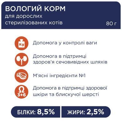 Вологий корм Клуб 4 Лапи Adult Cat Premium для дорослих стерилізованих котів, з кроликом в желе, 80 г