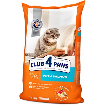 Сухой корм Клуб 4 Лапы Adult Cats Premium для взрослых кошек, с лососем, 14 кг