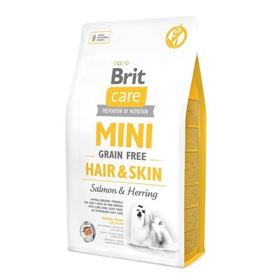 Brit Care GF Mini Hair & Skin - Сухой корм для собак миниатюрных пород, шерсть которых требует дополнительного ухода 2 кг (лосось и сельдь)