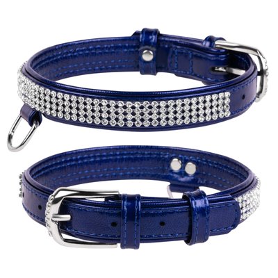 Collar brilliance ошейник кожаный для собак, синий, обхват 27-36 см