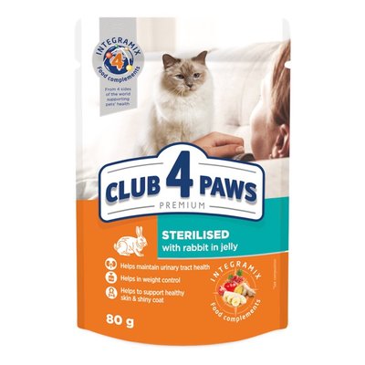 Влажный корм Клуб 4 Лапы Adult Cat Premium для взрослых стерилизованных кошек, с кроликом в желе, 80 г
