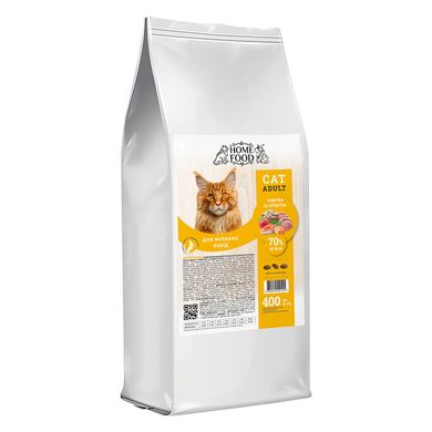 Home Food Полнорационный сухой корм для взрослых кошек крупных пород «Индейка с креветкой» 400 г