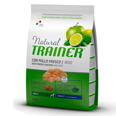 Trainer Dog Natural Maxi Con Pollo Fresco, Riso & Aloe Vera Трейнер сухой корм для взрослых собак больших пород, свежая курица, рис и алоэ вера, 3 кг.