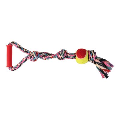 Игрушка для собак Trixie Канат плетёный с ручкой и мячём 50 см, d=6 см (текстиль, цвета в ассортименте)
