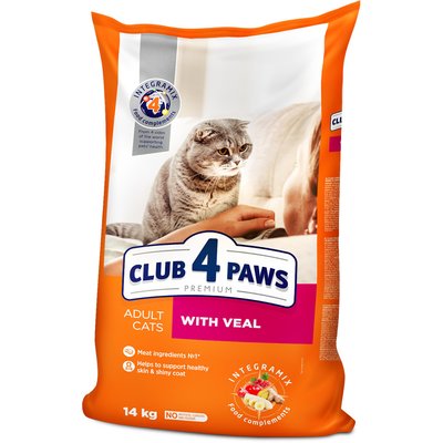 Сухой корм Клуб 4 Лапы Adult Cats Premium для взрослых кошек, с телятиной, 14 кг