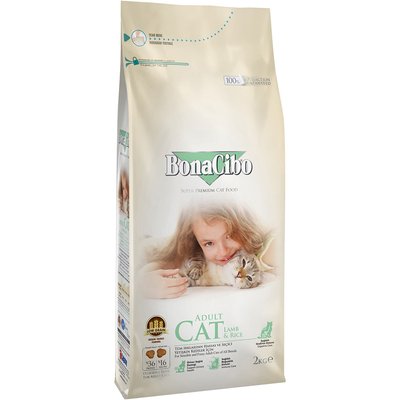 BonaCibo Adult Cat Lamb&Rice, Сухой корм для кошек с чувствительным пищеварением и прихотливых в еде, 2 кг