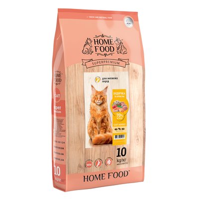 Home Food Повнораціонний сухий корм для дорослих котів великих порід «Індичка з креветкою» 10 кг