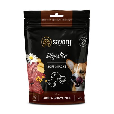 Savory мягкие лакомства для собак для улучшения пищеварения 200 г (ягненок и ромашка)
