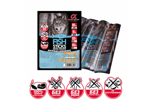 DOG Sticks Fish Chicken - Полувлажное лакомство для собак палочки с рыбой и курицей 4*10г - Alpha Spirit
