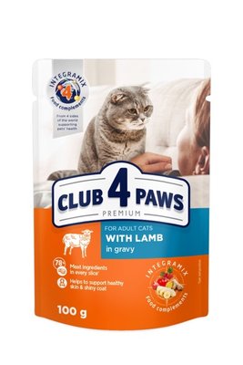 Влажный корм Клуб 4 Лапы Adult Cat Premium для взрослых кошек, с ягненком в соусе, 100 г