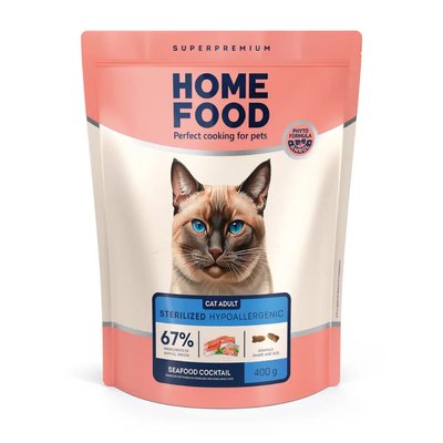 Home Food Гипоаллергенный сухой корм для взрослых кошек Морской коктейль 400 г