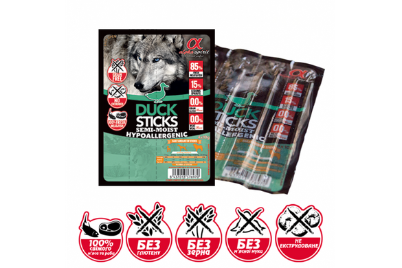 Dog Sticks Duck Chicken Напіввологі ласощі для собак палички з качкою 4*10г - Alpha Spirit