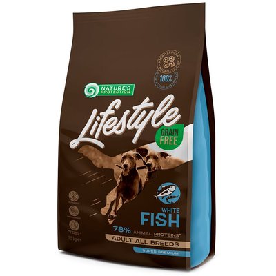 Nature's Protection Lifestyle Grain Free White Fish Adult All Breeds – беззерновой корм с белой рыбой для собак всех пород 1,5 кг