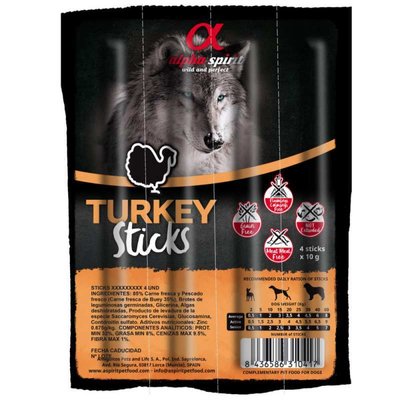 DOG Sticks Turkey - Напіввологі ласощі для собак палички з індичкою 4*10г - Alpha Spirit