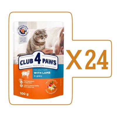 Влажный корм Клуб 4 Лапы Adult Cat Premium для взрослых кошек, с ягненком в соусе, 100 г (24шт)