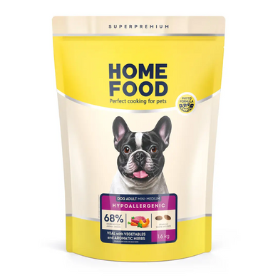 Home Food Гипоаллергенный сухой корм для взрослых собак маленьких и средних пород «Телятина с овощами» 1,6 кг