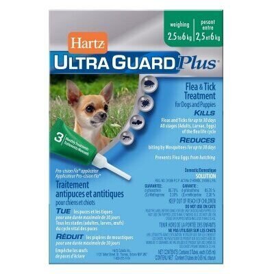 Hartz UltraGuard Plus (Хартс) капли от блох, блошиных яиц, клещей, коморов (4 в 1) для собак и щенков 2,5-6 кг, упаковка