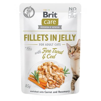 Brit Care Cat pouch - Влажный корм для котов 85г (треска и форель в желе)