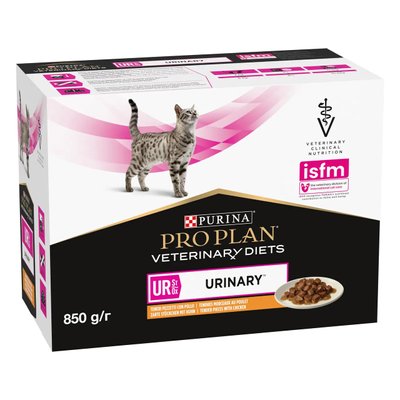 Purina Pro Plan Veterinary Diets UR - Влажный корм пауч для кошек при заболеваниях мочевыводящих путей с курицей 85 г, упаковка