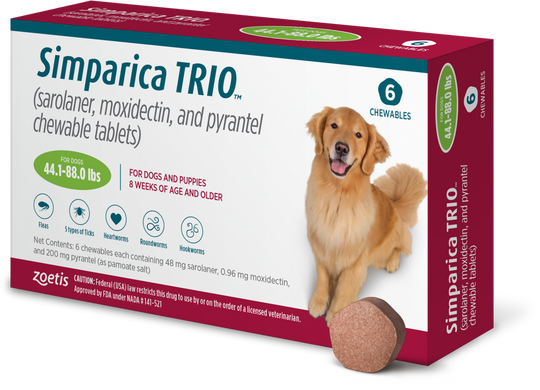 Simparica TRIO (Симпарика ТРИО) таблетки от блох, клещей и гельминтов для собак от 20 до 40 кг, упаковка (3 шт)