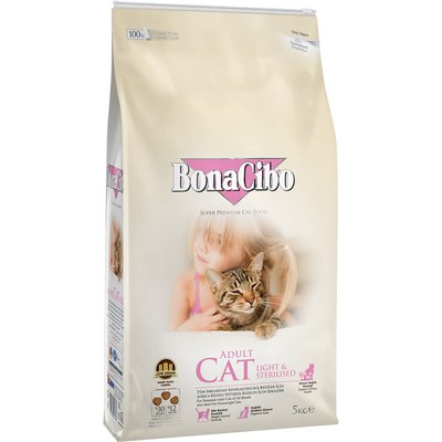 BonaCibo Adult Cat Light&Sterilized Сухой корм для стерилизованных кошек с курицей и анчоусом, 5 кг