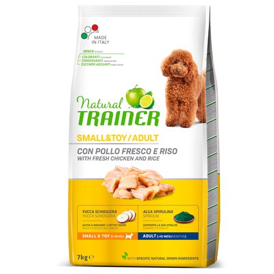 Trainer Dog Natural Mini Con Pollo Fresco, Riso & Aloe Vera Трейнер сухой корм для взрослых собак малых пород, свежая курица, рис и алоэ вера, 7 кг