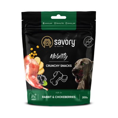 Savory хрустящие лакомства для собак для здоровья костей и суставов 200 г (кролик и черноплодная рябина)