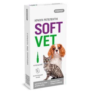 Капли PROVET SoftVet для кошек и собак мелких пород репеллентные 4 пипетки по 0,5 мл, упаковка