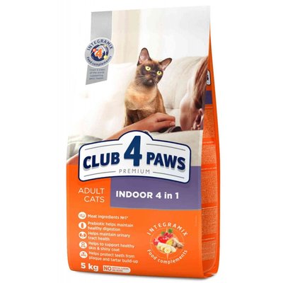 Сухой корм Клуб 4 Лапы Indoor 4 в 1 Adult Premium для взрослых кошек, живущих в помещении, 5 кг