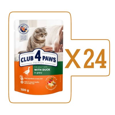 Влажный корм Клуб 4 Лапы Adult Cat Premium для взрослых кошек, с уткой в соусе, 100 г (24шт)