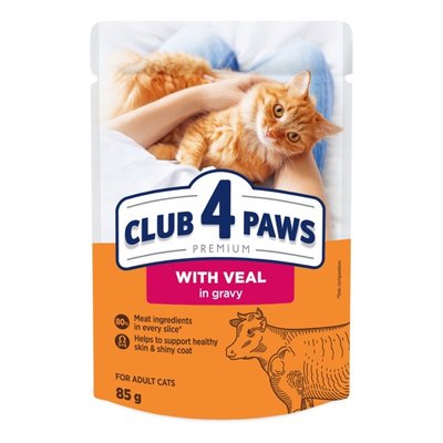 Влажный корм Клуб 4 Лапы Adult Cat Premium для взрослых кошек, с телятиной в соусе, 85 г