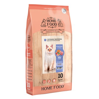 Home Food Полнорационный сухой корм для взрослых кошек с чувствительным пищеварением Ягненок с лососем 10 кг