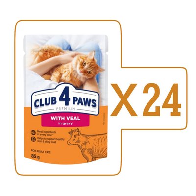 Влажный корм Клуб 4 Лапы Adult Cat Premium для взрослых кошек, с телятиной в соусе, 85 г (24шт)