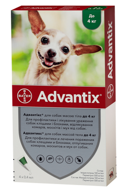 Bayer ADVANTIX (Адвантикс) капли на холку от блох и клещей для собак до 4 кг, упаковка