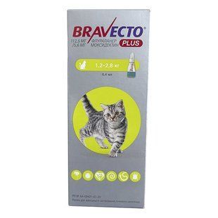 BRAVECTO Plus Cat 112мг - Бравекто Плюс краплі на холку від бліх, кліщів та гельмінтів для котів 1,2-2,8 кг