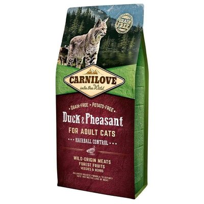 Carnilove Cat Duck & Pheasant - Hairball Controll cухий корм для виведення шерсті у котів 6кг (качка та фазан)