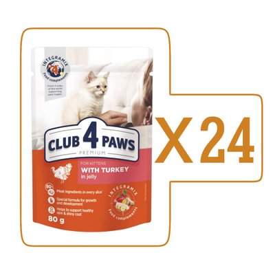 Влажный корм Клуб 4 Лапы Adult Cat Premium для котят, с индейкой в желе, 80 г (24шт)