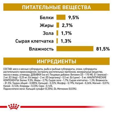 Влажный корм Royal Canin Urinary S/O Moderate Calorie при мочекаменной болезни у кошек, кусочки в соусе, 85 г