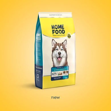Home Food Повнораціонний гіпоалергенний сухий корм для дорослих собак великих порід &laquo;Форель з Рисом&raquo; 3 кг