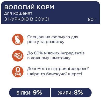 Вологий корм Клуб 4 Лапи Adult Cat Premium для кошенят, з куркою в соусі, 80 г
