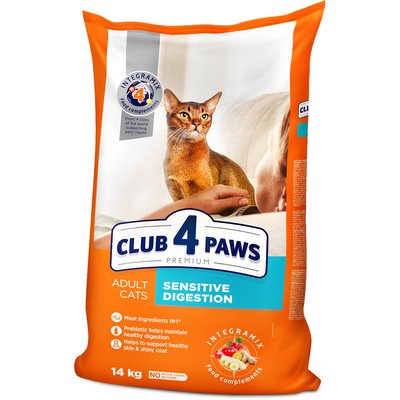 Сухой корм Клуб 4 Лапы Sensitive Digestion Premium для взрослых кошек с чувствительным пищеварением, 14 кг